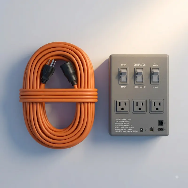 Illustrative render of extension cord and transfer switch